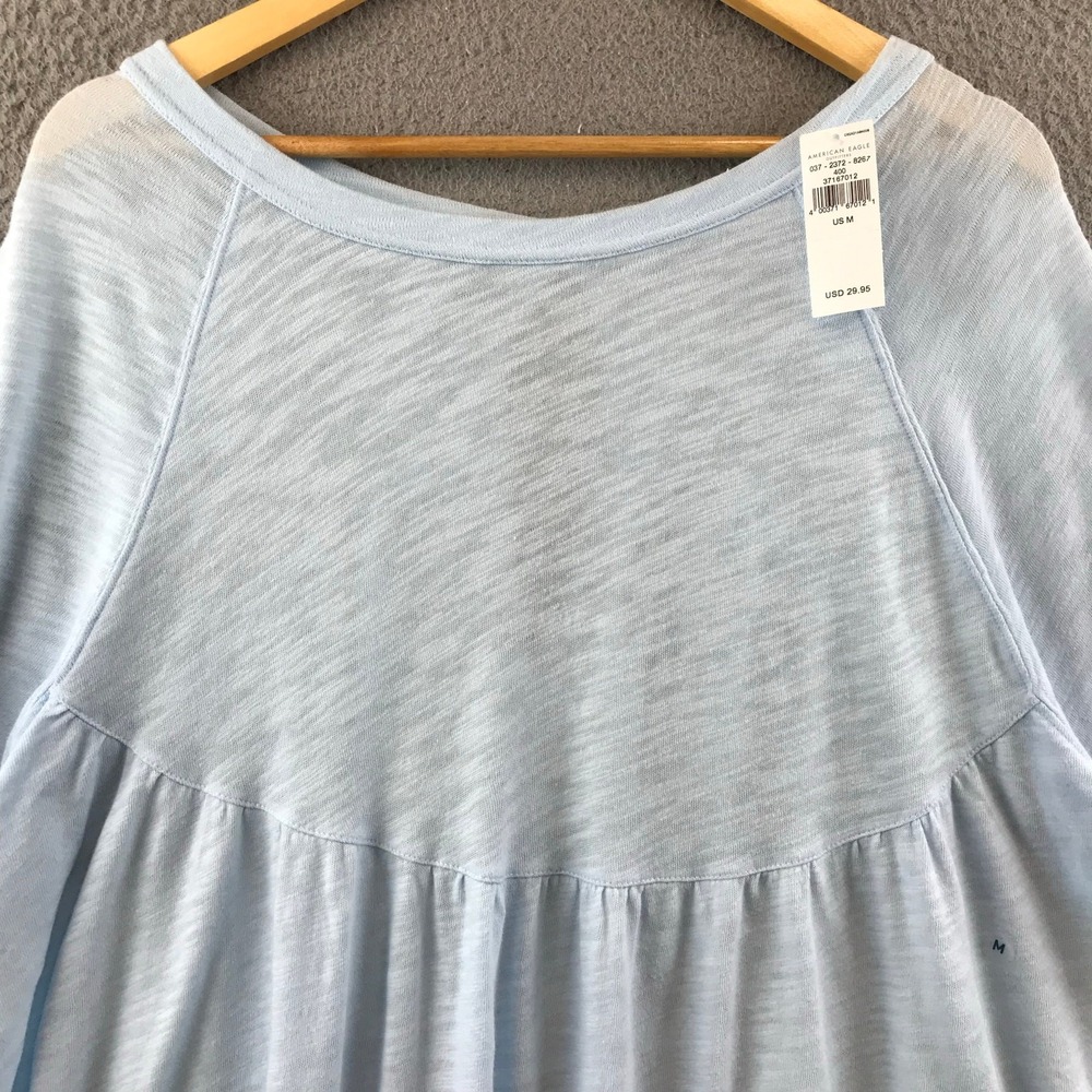 NEW American Eagle Women's Size M Blouse Top Short Sleeve Blue - Picture 4 of 9